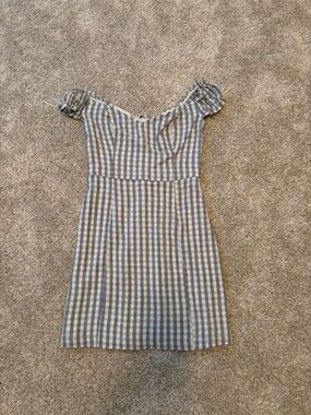 Abercrombie & Fitch Blue and White Gingham Off-Shoulder Mini Dress